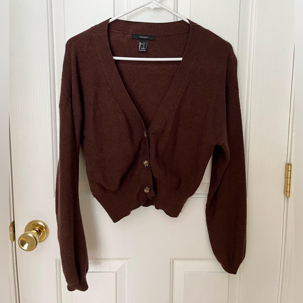 Forever 21 Dark Brown Ribbed Knit Cardigan Sweater